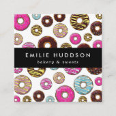 Muster von farbenfrohen Donuts, Kuchenladen, Kondi Quadratische Visitenkarte (Vorderseite)
