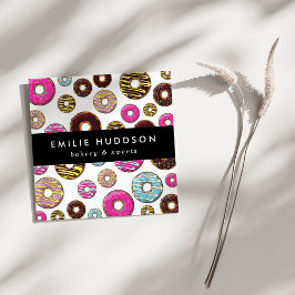 Muster von farbenfrohen Donuts, Kuchenladen, Kondi Quadratische Visitenkarte