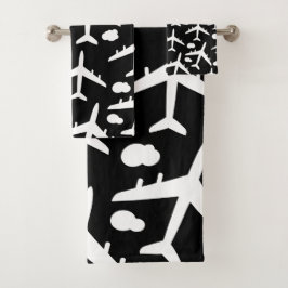 Muster von Flugzeugen mit schwarzem Flug Badhandtuch Set