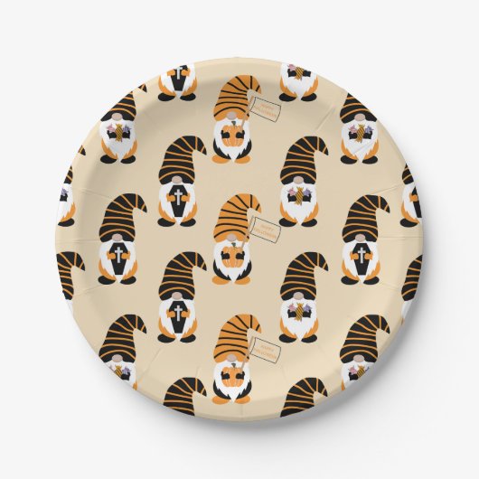 Muster von Gnomen, Halloween-Gnomen-Trick oder -Be Pappteller (Vorderseite)