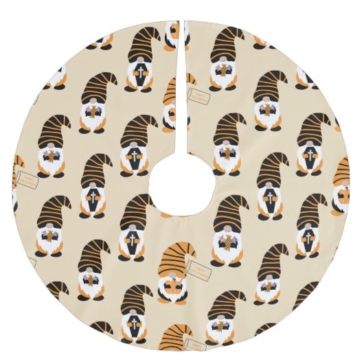 Muster von Gnomen, Halloween-Gnomen-Trick oder -Be Polyester Weihnachtsbaumdecke (Vorderseite)