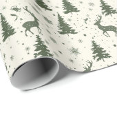 Muster von Grünem Hirsch, Bäumen, Schneeflocken, C Geschenkpapier (Rolleneckpunkt)