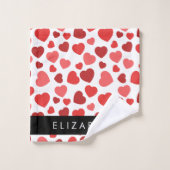 Muster von Herzen, roten Herzen, Ihr Name Badhandtuch Set (Waschlappen)