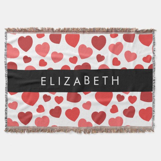 Muster von Herzen, roten Herzen, Ihr Name Decke (Vorderseite)