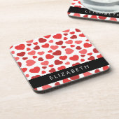 Muster von Herzen, roten Herzen, Ihr Name Getränkeuntersetzer (Linke Seite)