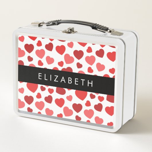 Muster von Herzen, roten Herzen, Ihr Name Metall Brotdose (Vorderseite)
