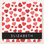 Muster von Herzen, roten Herzen, Ihr Name Rechteckiger Pappuntersetzer (Vorderseite)