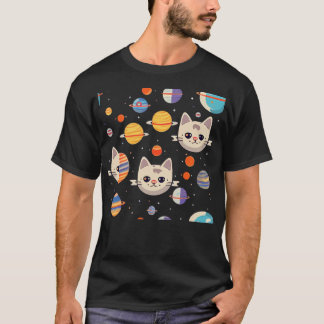 Muster von Katzen im Weltraum T-Shirt