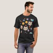 Muster von Katzen im Weltraum T-Shirt (Vorne ganz)
