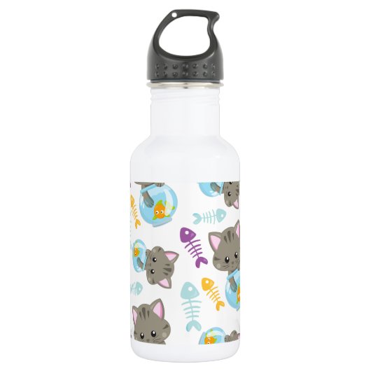 Muster von Katzen, Niedlichen Katzen, Kätzchen, Fi Edelstahlflasche (Vorderseite)