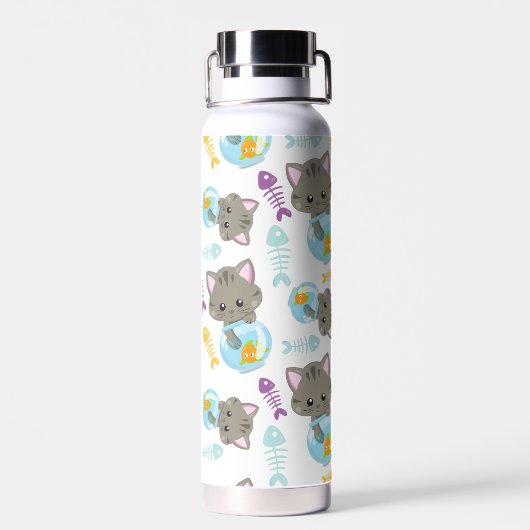 Muster von Katzen, Niedlichen Katzen, Kätzchen, Fi Trinkflasche (Rückseite)