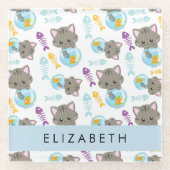 Muster von Katzen, Niedlichen Katzen, Kätzchen, Ih Glasuntersetzer (Vorderseite)