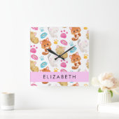 Muster von Katzen, Niedlichen Katzen, Kitty, Pfote Quadratische Wanduhr (Zuhause)