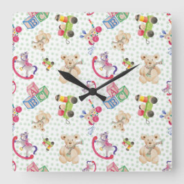 Muster von Kinderspielzeug Quadratische Wanduhr