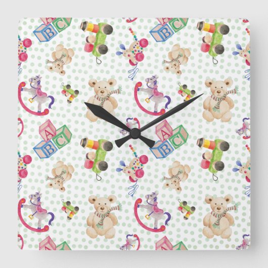 Muster von Kinderspielzeug Quadratische Wanduhr (Vorderseite)