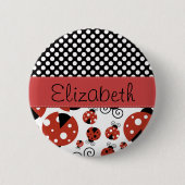 Muster von Ladybugs, Polka Dots, Ihr Name Button (Vorderseite)