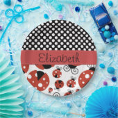 Muster von Ladybugs, Polka Dots, Ihr Name Pappteller (Party)