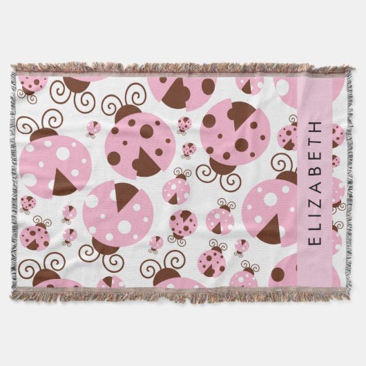 Muster von Ladybugs, rosa Ladybugs, Ihr Name Decke (Vorderseite)
