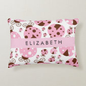 Muster von Ladybugs, rosa Ladybugs, Ihr Name Dekokissen (Vorderseite)