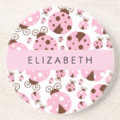 Muster von Ladybugs, rosa Ladybugs, Ihr Name Getränkeuntersetzer (Vorne)