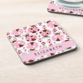 Muster von Ladybugs, rosa Ladybugs, Ihr Name Getränkeuntersetzer (Linke Seite)