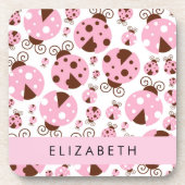 Muster von Ladybugs, rosa Ladybugs, Ihr Name Getränkeuntersetzer (Vorderseite)