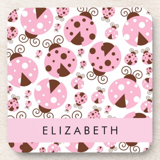 Muster von Ladybugs, rosa Ladybugs, Ihr Name Getränkeuntersetzer (Vorderseite)
