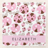 Muster von Ladybugs, rosa Ladybugs, Ihr Name Glasuntersetzer (Vorderseite)