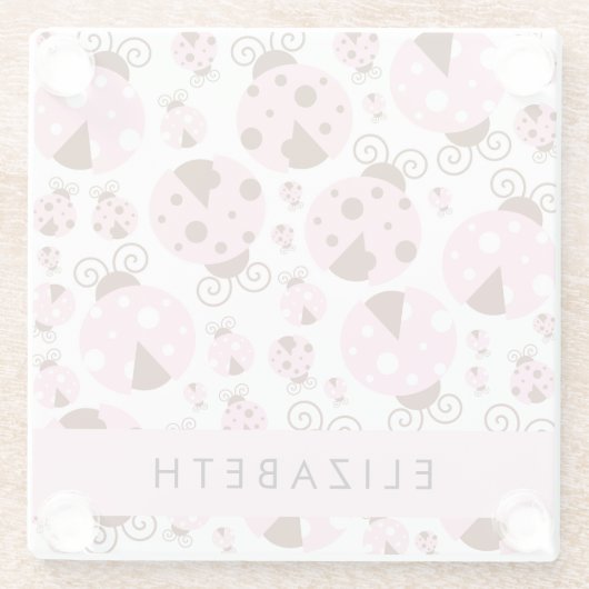 Muster von Ladybugs, rosa Ladybugs, Ihr Name Glasuntersetzer (Rückseite)