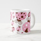 Muster von Ladybugs, rosa Ladybugs, Ihr Name Jumbo-Tasse (Vorderseite Rechts)