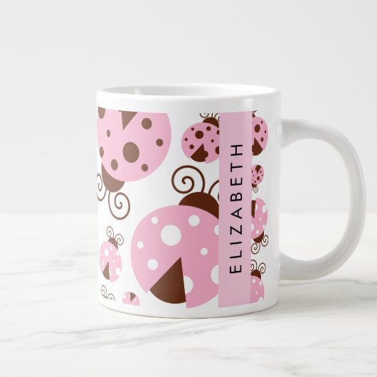 Muster von Ladybugs, rosa Ladybugs, Ihr Name Jumbo-Tasse (Rechts)