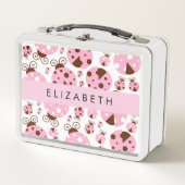 Muster von Ladybugs, rosa Ladybugs, Ihr Name Metall Brotdose (Vorderseite)