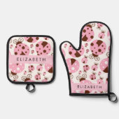 Muster von Ladybugs, rosa Ladybugs, Ihr Name Ofenhandschuh & Topflappen-Set (Vorderseite)
