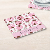 Muster von Ladybugs, rosa Ladybugs, Ihr Name Rechteckiger Pappuntersetzer (angewinkelt)