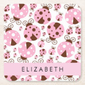 Muster von Ladybugs, rosa Ladybugs, Ihr Name Rechteckiger Pappuntersetzer (Vorderseite)