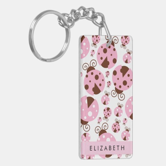 Muster von Ladybugs, rosa Ladybugs, Ihr Name Schlüsselanhänger (Vorderseite links)