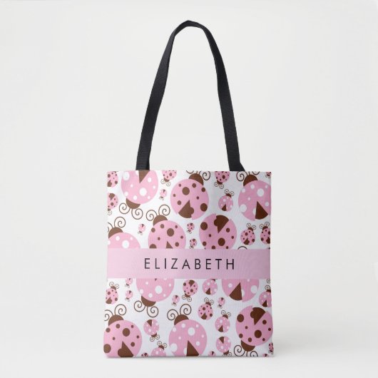 Muster von Ladybugs, rosa Ladybugs, Ihr Name Tasche (Vorderseite)