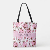 Muster von Ladybugs, rosa Ladybugs, Ihr Name Tasche (Rückseite)