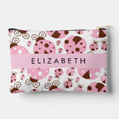 Muster von Ladybugs, rosa Ladybugs, Ihr Name Zubehörtasche (Rückseite)