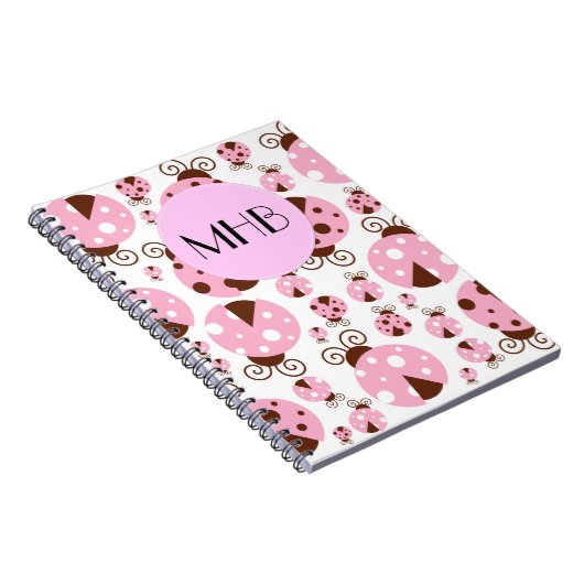 Muster von Ladybugs, rosa Ladybugs, Monogramm Notizblock (Rechte Seite)