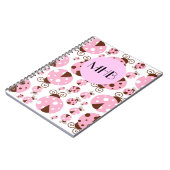 Muster von Ladybugs, rosa Ladybugs, Monogramm Notizblock (Linke Seite)