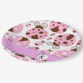 Muster von Ladybugs, rosa Ladybugs, Monogramm Pappteller (Schrägansicht)