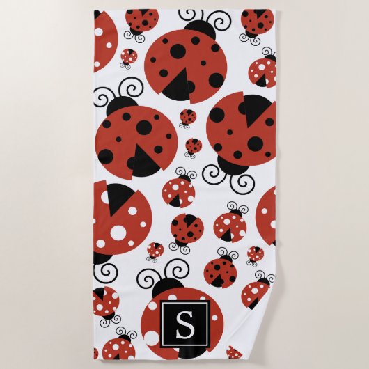 Muster von Ladybugs, rote Ladybugs, Monogramm Strandtuch (Vorderseite)