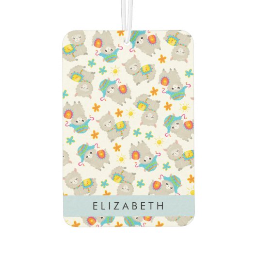 Muster von Llamas, Alpacas, Blume, Ihr Name Autolufterfrischer (Rückseite)