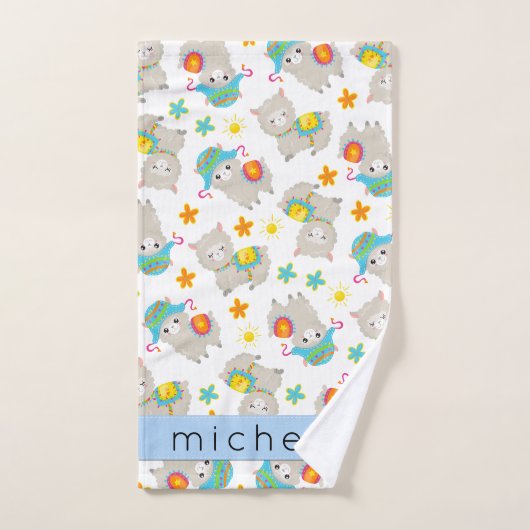Muster von Llamas, Alpacas, Blume, Ihr Name Badhandtuch Set (Handtuch)