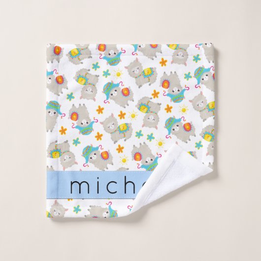 Muster von Llamas, Alpacas, Blume, Ihr Name Badhandtuch Set (Waschlappen)