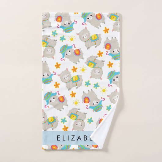 Muster von Llamas, Alpacas, Blume, Ihr Name Badhandtuch Set (Handtuch)