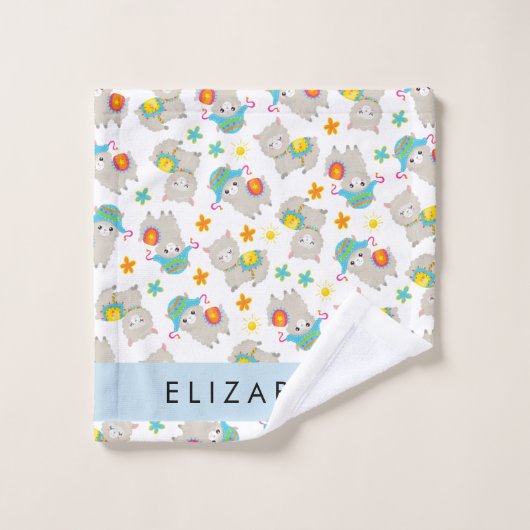Muster von Llamas, Alpacas, Blume, Ihr Name Badhandtuch Set (Waschlappen)