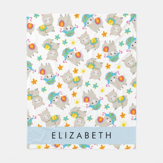 Muster von Llamas, Alpacas, Blume, Ihr Name Fleecedecke (Vorderseite)