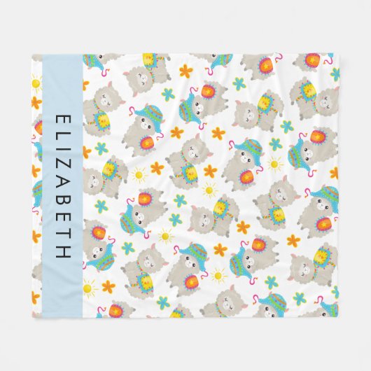 Muster von Llamas, Alpacas, Blume, Ihr Name Fleecedecke (Vorderseite (Horizontal))